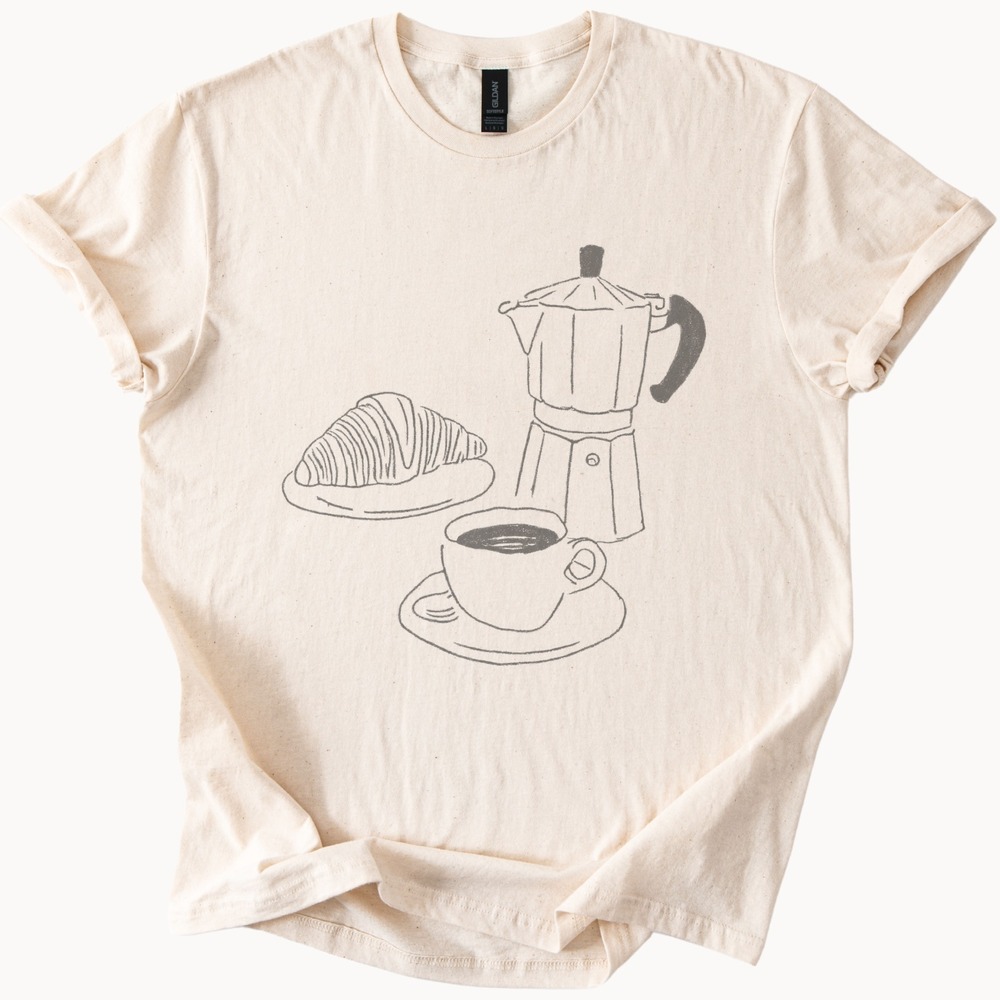 Coffee and Croissant Minimalist Graphic Tee